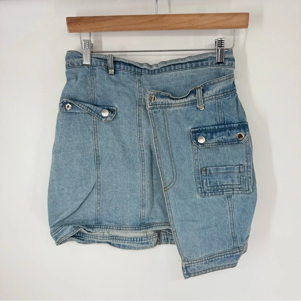 Maniere De Voir Asymmetrical Denim Cargo Funky Mini Skirt & Top SET